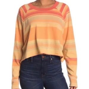 Free People We the Free Baja Orange Stripe Crop Sweatshirt Women's Size M